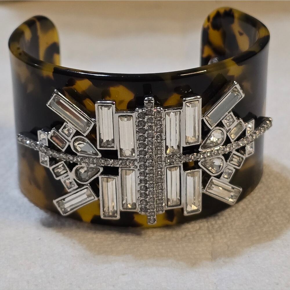 Lia Sophia "Elysian” Tortoise Shell Resin w/Cut Crystals Statement Bracelet New!